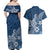 Polynesia Couples Matching Off Shoulder Maxi Dress and Hawaiian Shirt Plumeria Blue Curves LT7 - Polynesian Pride