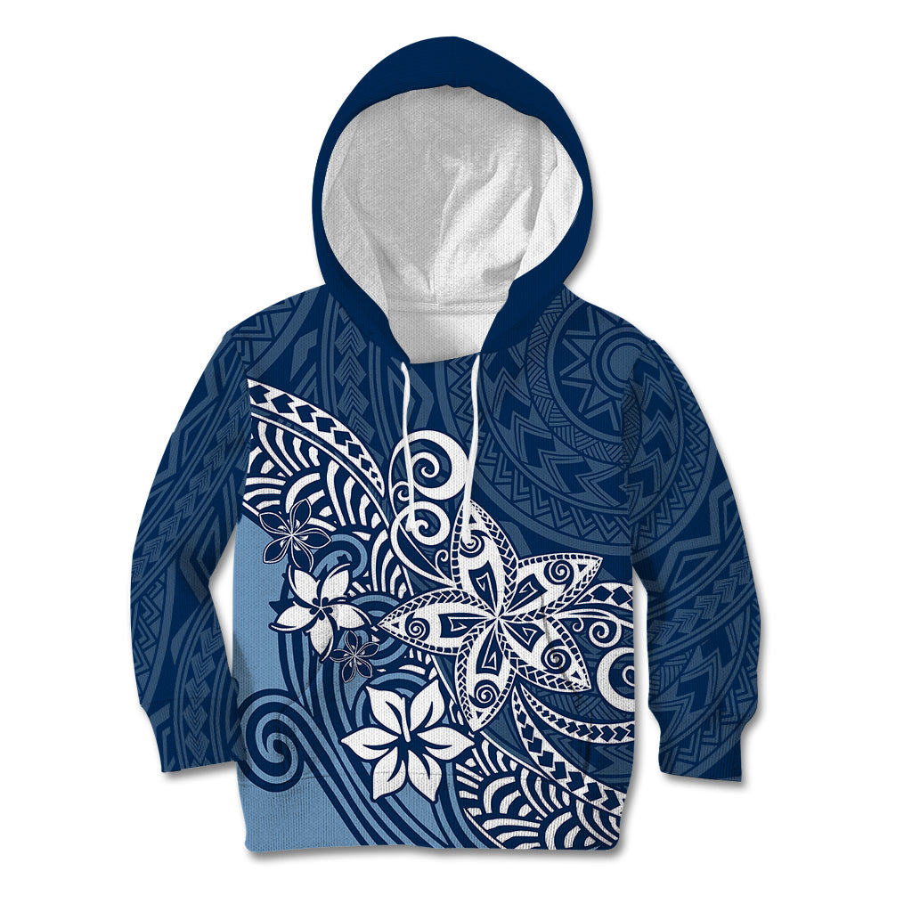 Polynesia Kid Hoodie Plumeria Blue Curves LT7 Hoodie Blue - Polynesian Pride