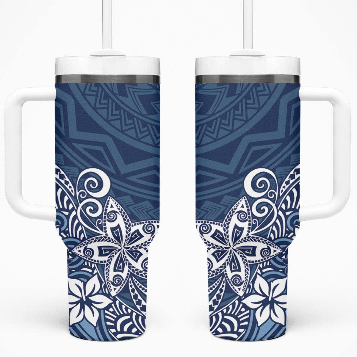 Hawaii Tumbler With Handle Plumeria Navy Curves