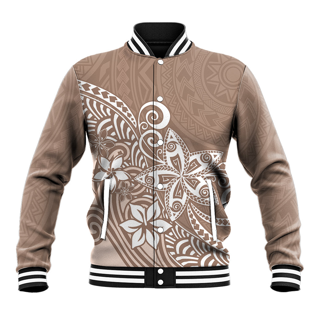 Polynesia Baseball Jacket Plumeria Beige Curves LT7 Unisex Beige - Polynesian Pride