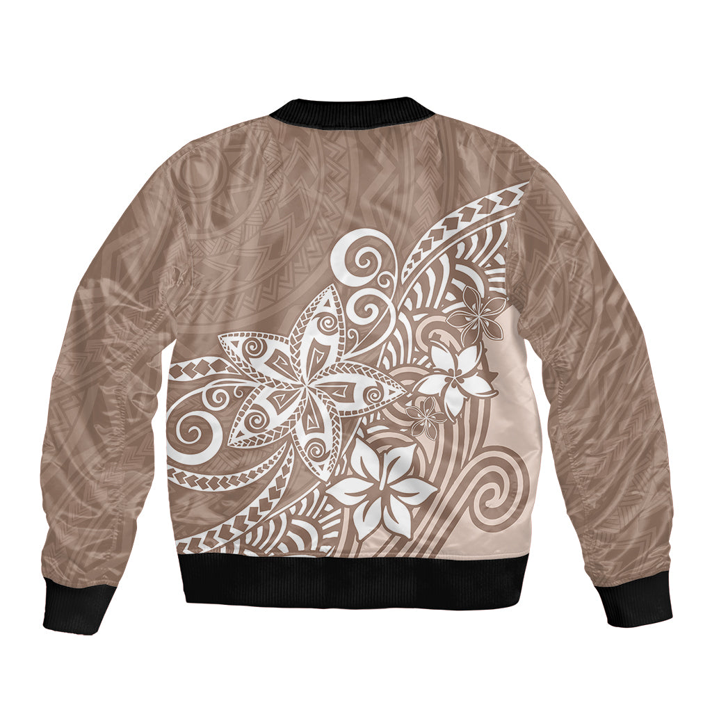 Polynesia Bomber Jacket Plumeria Beige Curves LT7 - Polynesian Pride