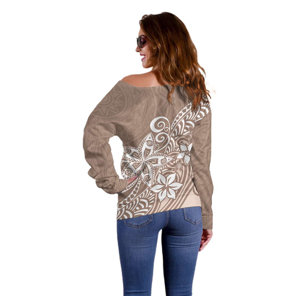Polynesia Off Shoulder Sweater Plumeria Beige Curves LT7 - Polynesian Pride