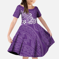 Hawaii Family Matching Outfits Polynesia Off Shoulder Long Sleeve Dress And Shirt Family Set Clothes Plumeria Purple Curves LT7 Daughter's Dress Purple - Polynesian Pride