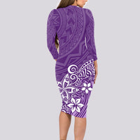 Polynesia Long Sleeve Bodycon Dress Plumeria Purple Curves LT7 - Polynesian Pride