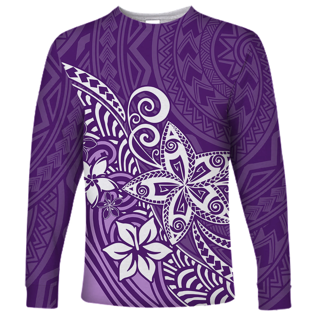 Polynesia Long Sleeve Shirt Plumeria Purple Curves LT7 Unisex Purple - Polynesian Pride