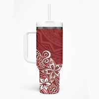 Hawaii Tumbler With Handle Plumeria Red Curves