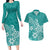 Polynesia Couples Matching Long Sleeve Bodycon Dress and Hawaiian Shirt Plumeria Teal Curves LT7 Teal - Polynesian Pride