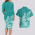 Polynesia Couples Matching Long Sleeve Bodycon Dress and Hawaiian Shirt Plumeria Teal Curves LT7 - Polynesian Pride