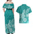 Polynesia Couples Matching Off Shoulder Maxi Dress and Hawaiian Shirt Plumeria Teal Curves LT7 - Polynesian Pride