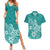 Polynesia Couples Matching Summer Maxi Dress and Hawaiian Shirt Plumeria Teal Curves LT7 Teal - Polynesian Pride