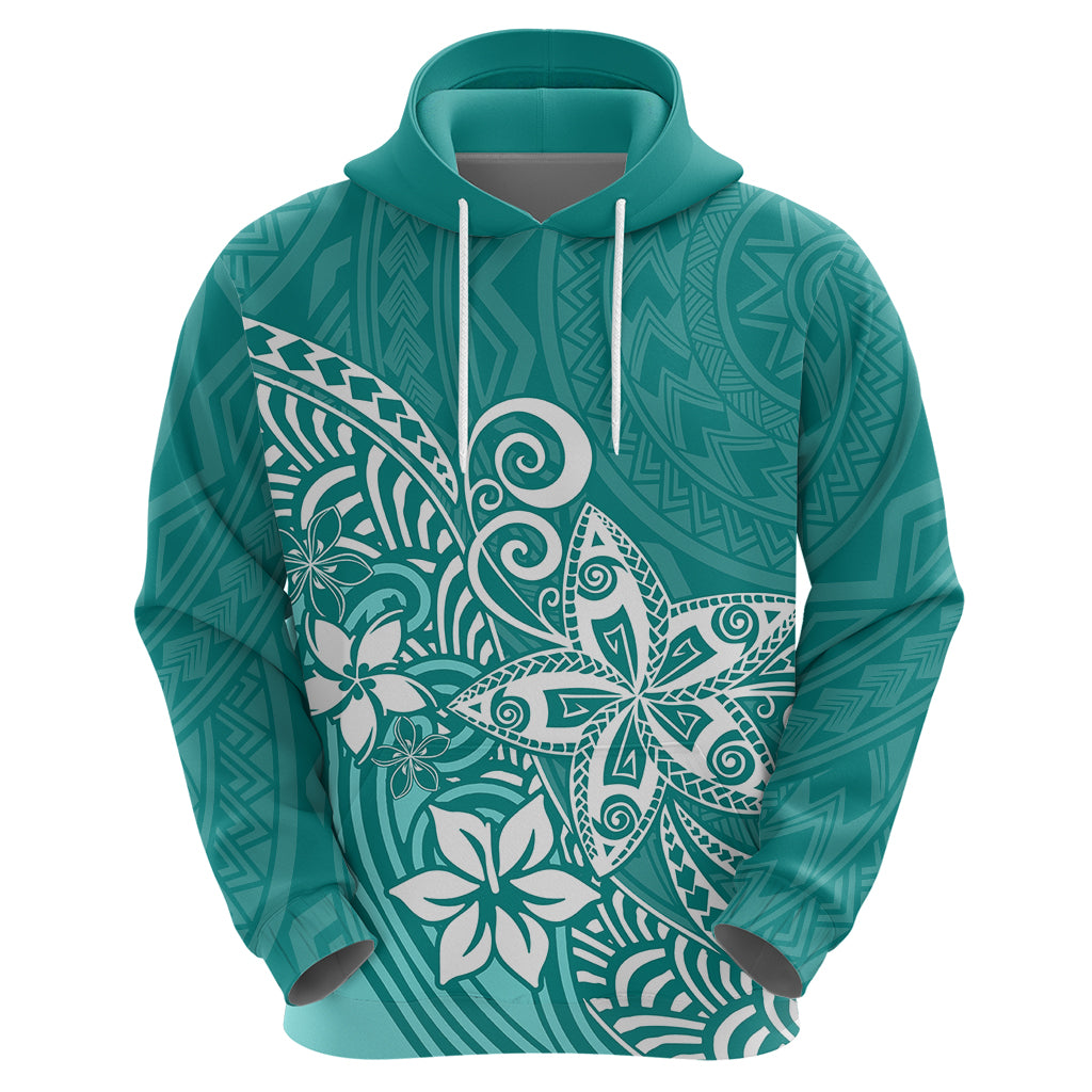 Polynesia Hoodie Plumeria Teal Curves LT7 - Polynesian Pride