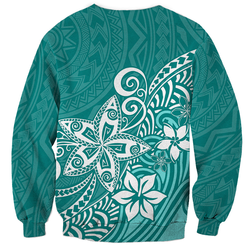 Polynesia Sweatshirt Plumeria Teal Curves LT7 - Polynesian Pride