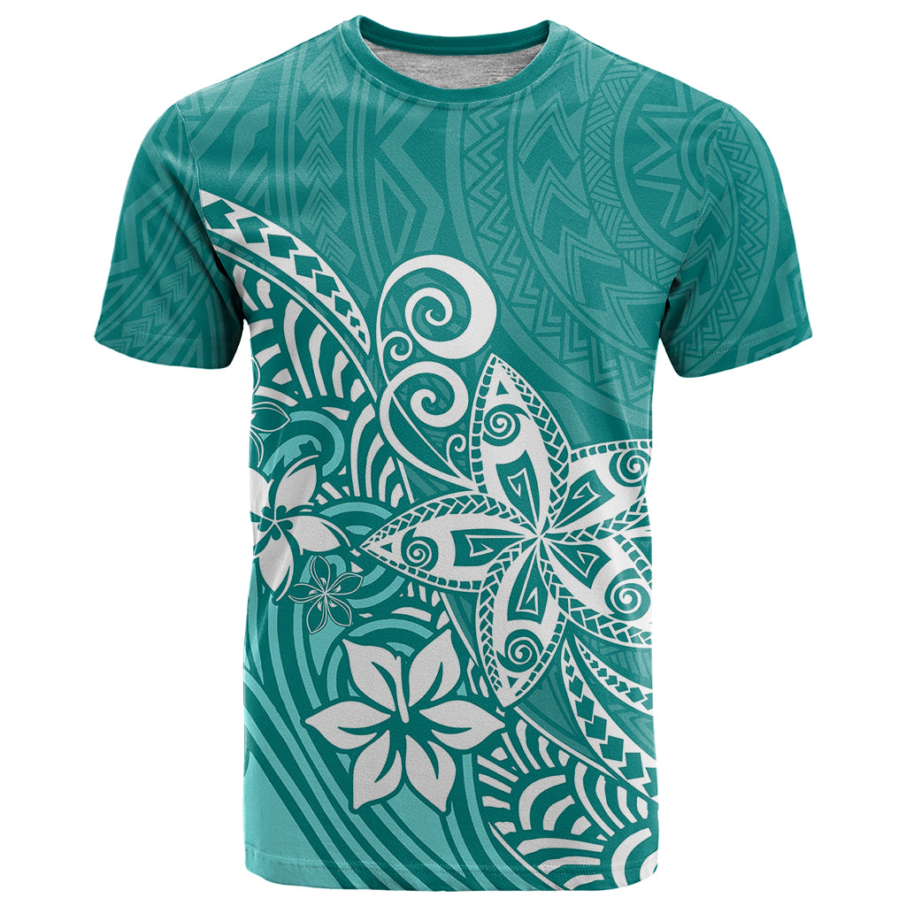 Polynesia T Shirt Plumeria Teal Curves LT7 Teal - Polynesian Pride