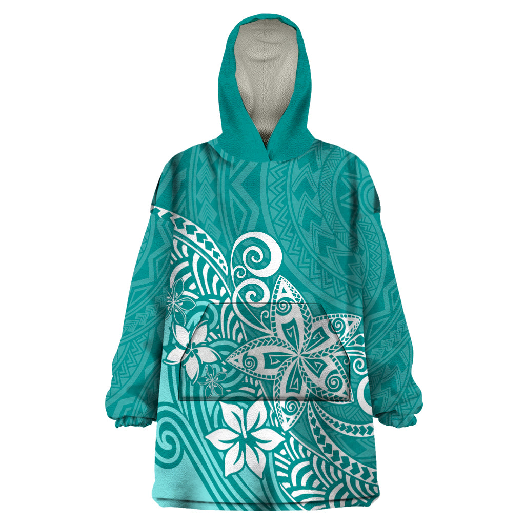 Polynesia Wearable Blanket Hoodie Plumeria Teal Curves LT7 One Size Teal - Polynesian Pride