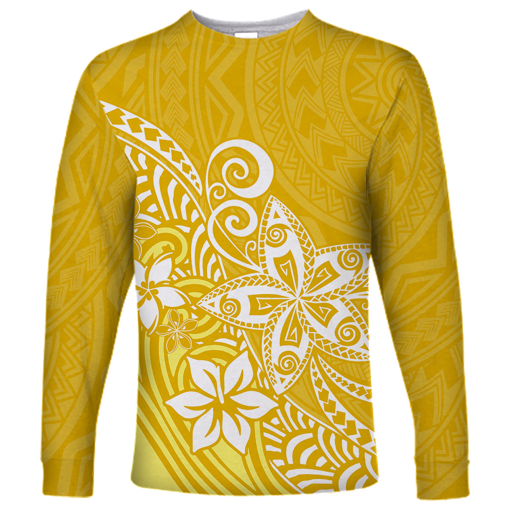 Polynesia Long Sleeve Shirt Plumeria Yellow Curves LT7 Unisex Yellow - Polynesian Pride