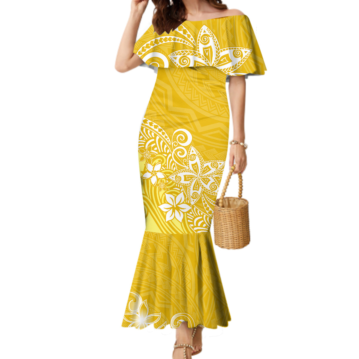 Polynesia Mermaid Dress Plumeria Yellow Curves LT7 Women Yellow - Polynesian Pride