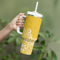 Hawaii Tumbler With Handle Plumeria Yellow Curves