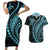 Polynesian Pride Couples Matching Short Sleeve Bodycon Dress and Hawaiian Shirt Turtle Hibiscus Luxury Style - Aquamarine LT7 Aquamarine - Polynesian Pride