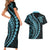 Polynesian Pride Couples Matching Short Sleeve Bodycon Dress and Hawaiian Shirt Turtle Hibiscus Luxury Style - Aquamarine LT7 - Polynesian Pride