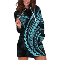 Polynesian Pride Hoodie Dress Turtle Hibiscus Luxury Style - Aquamarine LT7 Aquamarine - Polynesian Pride