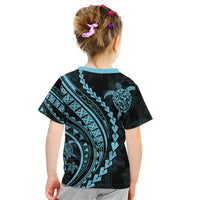 Polynesian Pride Kid T Shirt Turtle Hibiscus Luxury Style - Aquamarine LT7 - Polynesian Pride