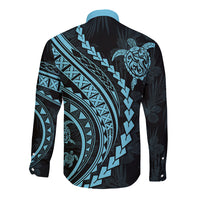 Polynesian Pride Long Sleeve Button Shirt Turtle Hibiscus Luxury Style - Aquamarine LT7 - Polynesian Pride