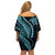 Polynesian Pride Off Shoulder Short Dress Turtle Hibiscus Luxury Style - Aquamarine LT7 - Polynesian Pride