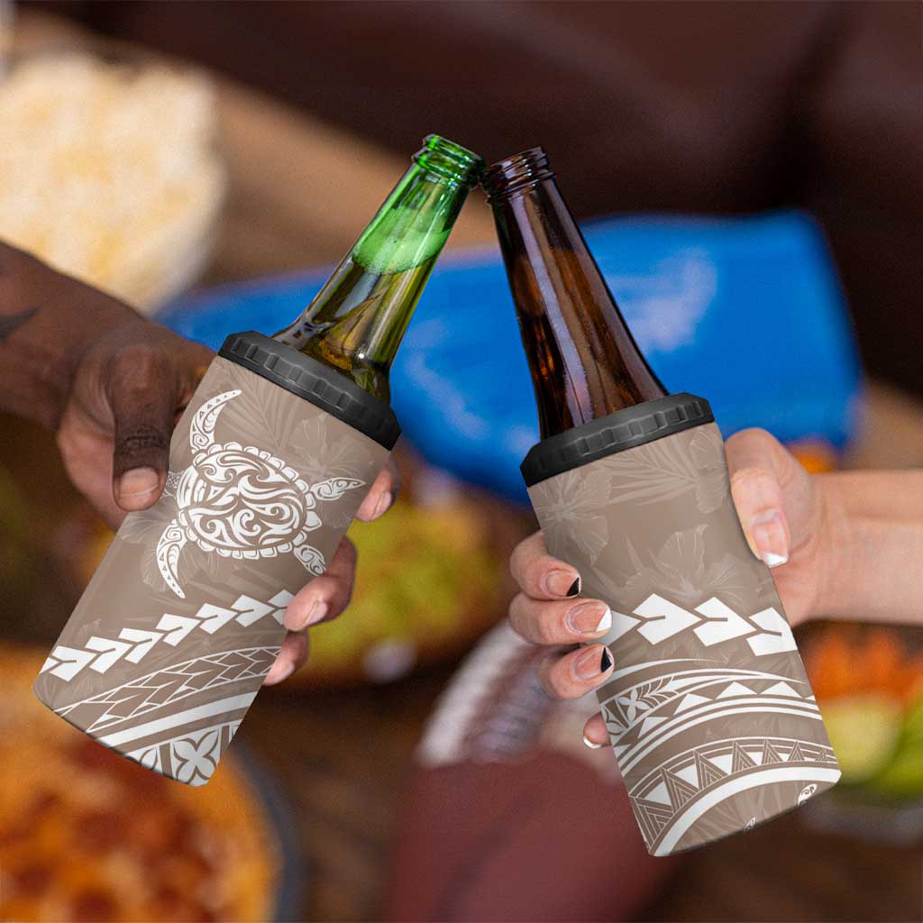 Polynesian Pride 4 in 1 Can Cooler Tumbler Turtle Hibiscus Luxury Style - Beige