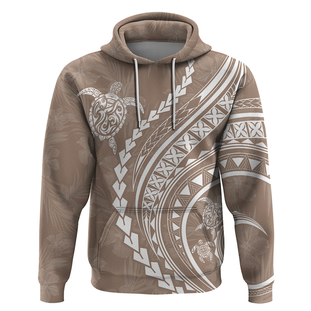 Polynesian Pride Hoodie Turtle Hibiscus Luxury Style - Beige LT7 Beige - Polynesian Pride