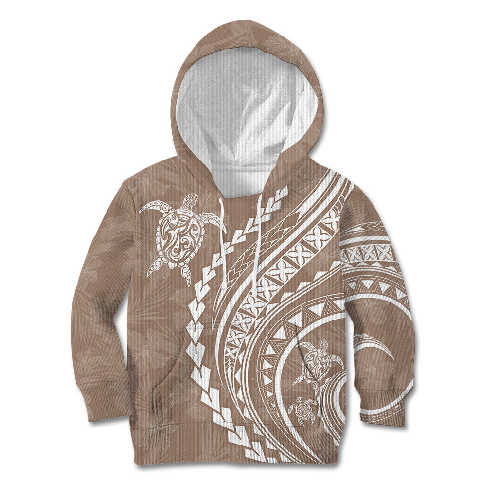 Polynesian Pride Kid Hoodie Turtle Hibiscus Luxury Style - Beige LT7 Hoodie Beige - Polynesian Pride