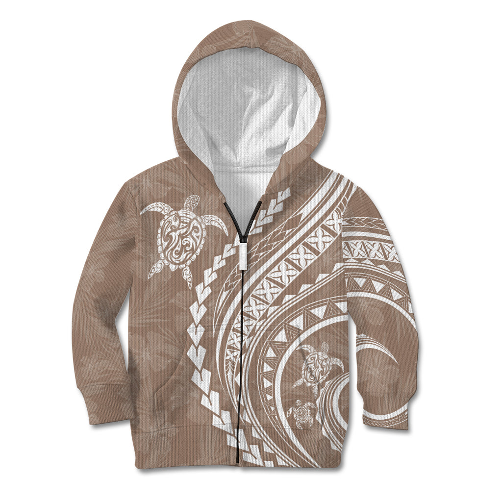 Polynesian Pride Kid Hoodie Turtle Hibiscus Luxury Style - Beige LT7 Zip Hoodie Beige - Polynesian Pride