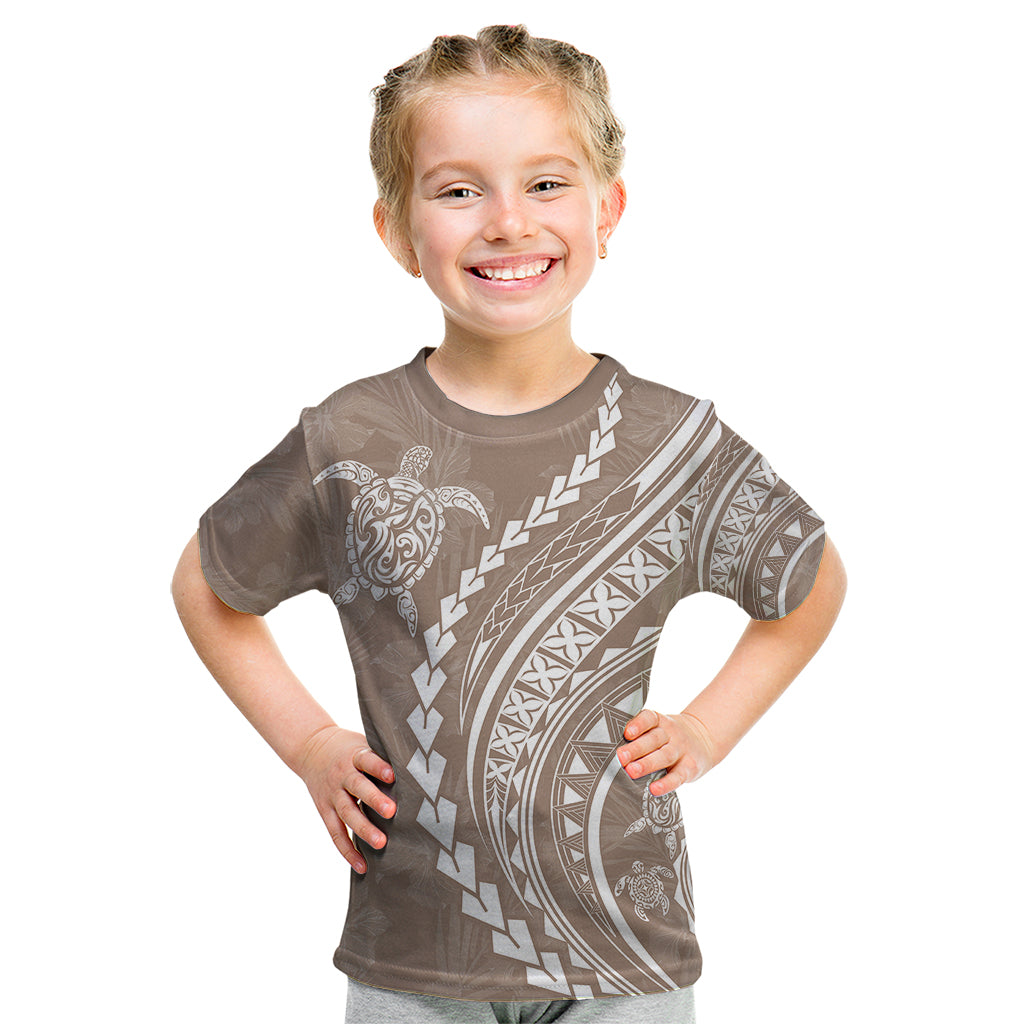 Polynesian Pride Kid T Shirt Turtle Hibiscus Luxury Style - Beige LT7 Beige - Polynesian Pride