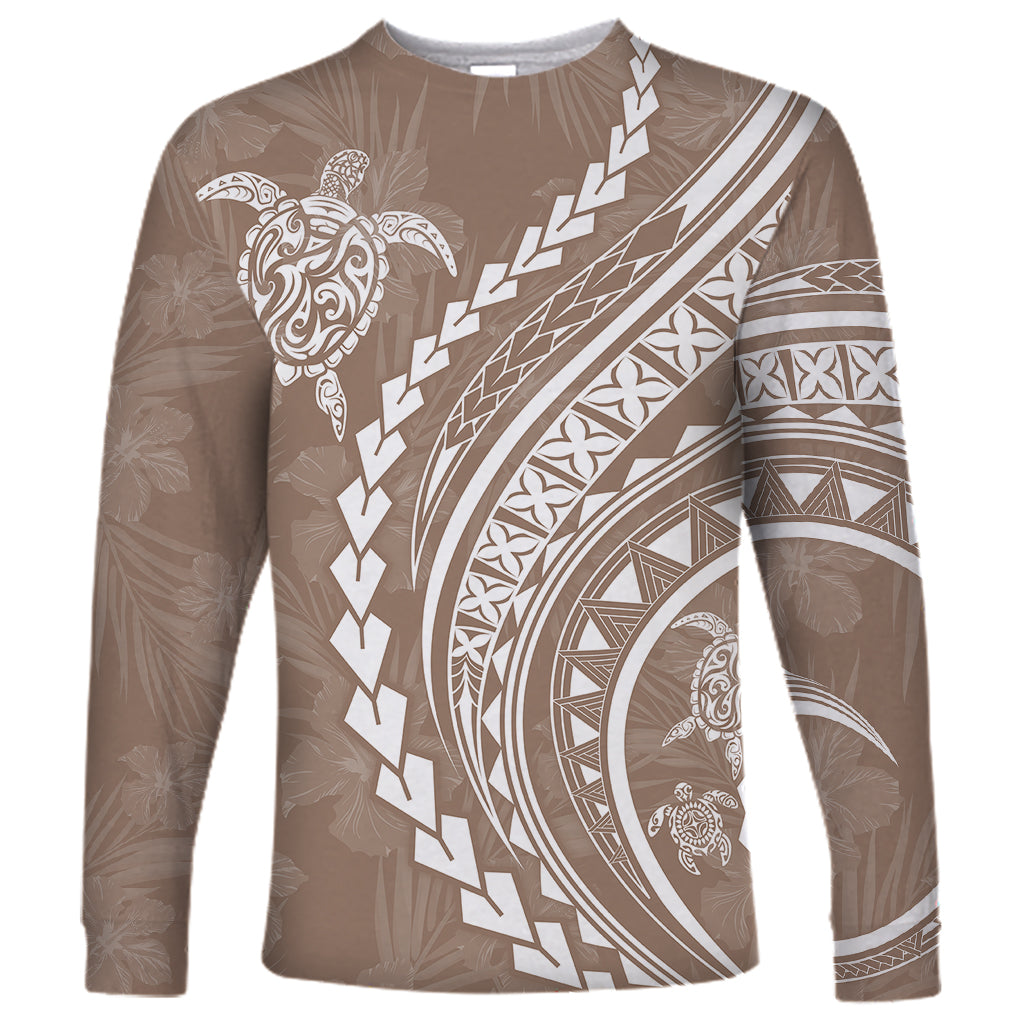 Polynesian Pride Long Sleeve Shirt Turtle Hibiscus Luxury Style - Beige LT7 Unisex Beige - Polynesian Pride