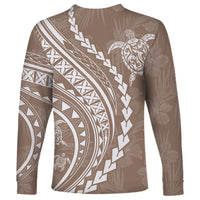 Polynesian Pride Long Sleeve Shirt Turtle Hibiscus Luxury Style - Beige LT7 - Polynesian Pride