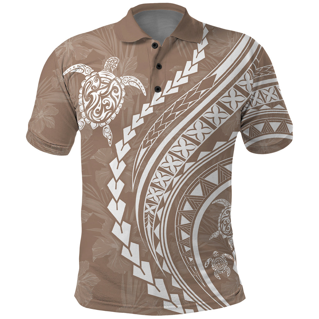 Polynesian Pride Polo Shirt Turtle Hibiscus Luxury Style - Beige LT7 Beige - Polynesian Pride