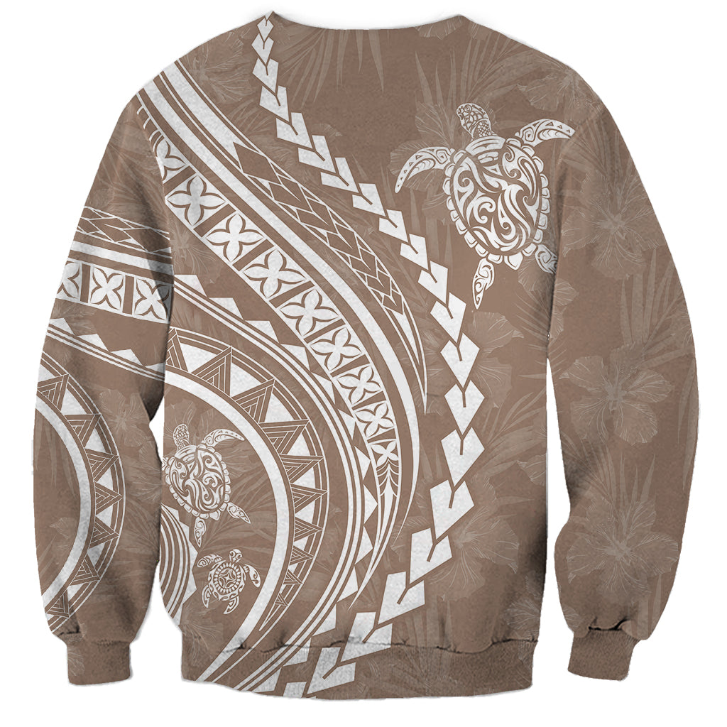 Polynesian Pride Sweatshirt Turtle Hibiscus Luxury Style - Beige LT7 - Polynesian Pride