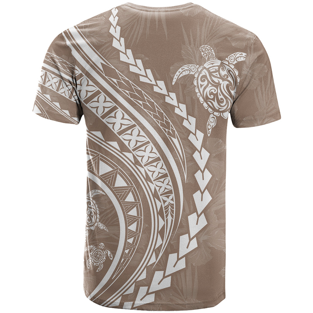 Polynesian Pride T Shirt Turtle Hibiscus Luxury Style - Beige LT7 - Polynesian Pride