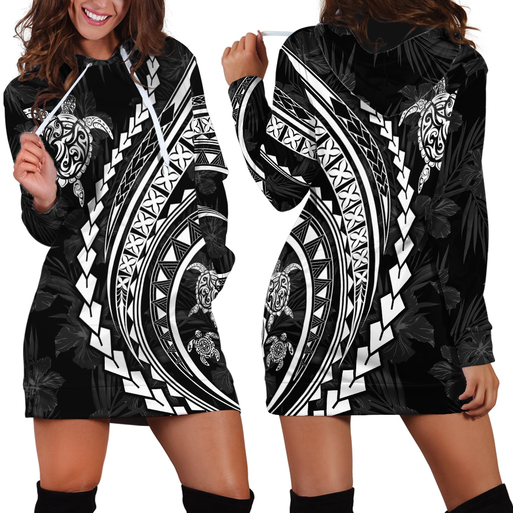 Polynesian Pride Hoodie Dress Turtle Hibiscus Luxury Style - Black LT7 - Polynesian Pride