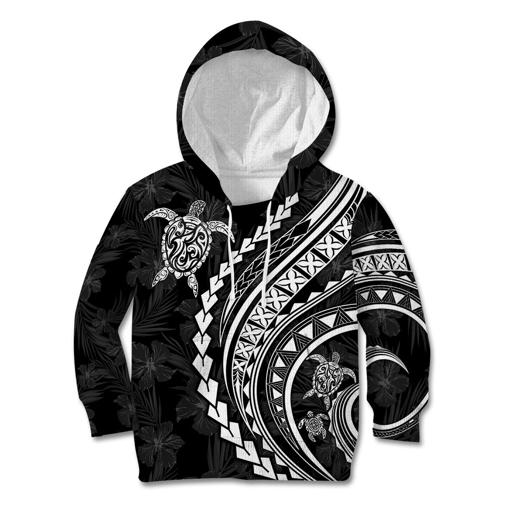 Polynesian Pride Kid Hoodie Turtle Hibiscus Luxury Style - Black LT7 Hoodie Black - Polynesian Pride