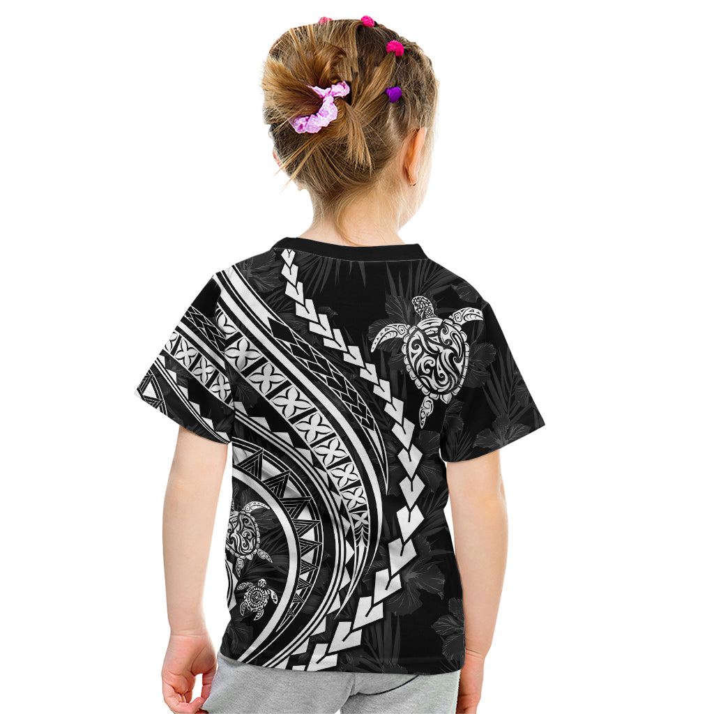 Polynesian Pride Kid T Shirt Turtle Hibiscus Luxury Style - Black LT7 - Polynesian Pride