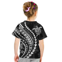Polynesian Pride Kid T Shirt Turtle Hibiscus Luxury Style - Black LT7 - Polynesian Pride