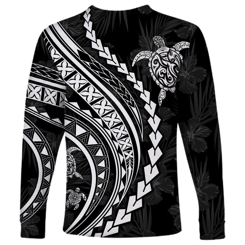 Polynesian Pride Long Sleeve Shirt Turtle Hibiscus Luxury Style - Black LT7 - Polynesian Pride
