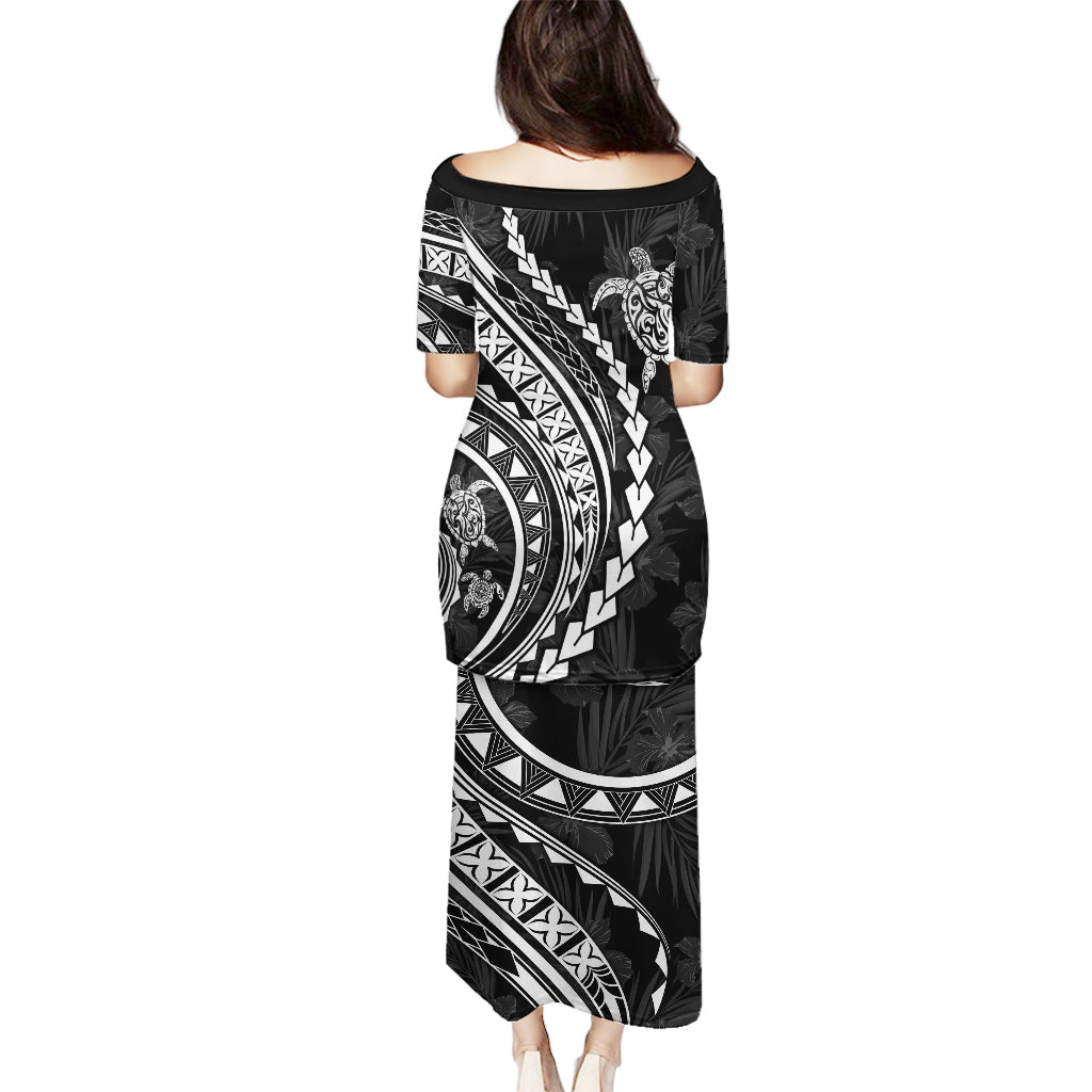 Polynesian Pride Puletasi Turtle Hibiscus Luxury Style - Black LT7 - Polynesian Pride