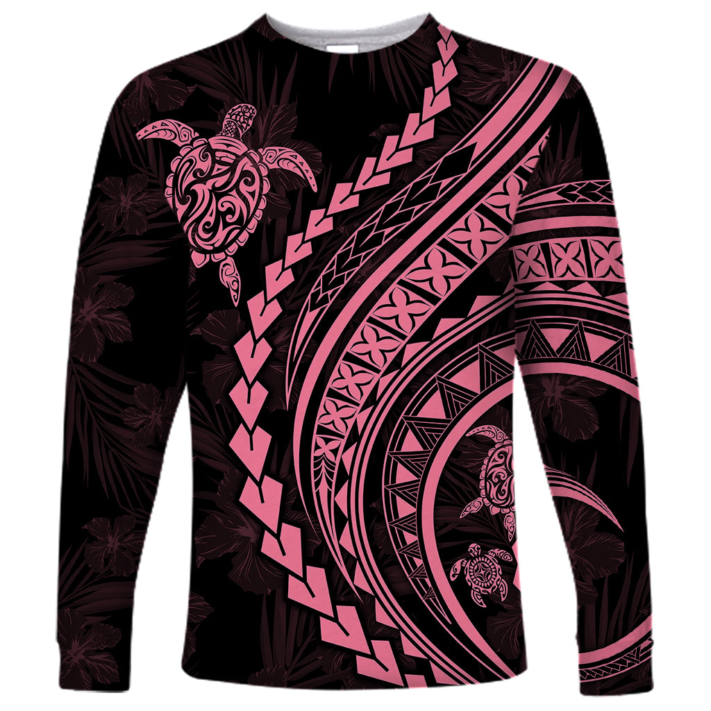 Polynesian Pride Long Sleeve Shirt Turtle Hibiscus Luxury Style - Carnation Pink LT7 Unisex Carnation Pink - Polynesian Pride