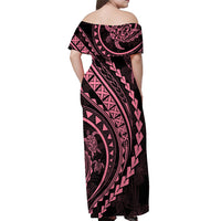 Polynesian Pride Off Shoulder Maxi Dress Turtle Hibiscus Luxury Style - Carnation Pink LT7 - Polynesian Pride