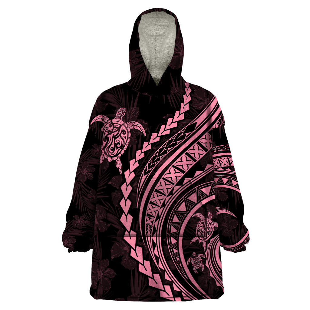 Polynesian Pride Wearable Blanket Hoodie Turtle Hibiscus Luxury Style - Carnation Pink LT7 One Size Carnation Pink - Polynesian Pride