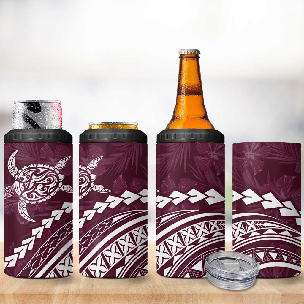 Polynesian Pride 4 in 1 Can Cooler Tumbler Turtle Hibiscus Luxury Style - Champagne