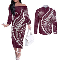 Polynesian Pride Couples Matching Off The Shoulder Long Sleeve Dress and Long Sleeve Button Shirts Turtle Hibiscus Luxury Style - Champagne LT7 Champagne - Polynesian Pride