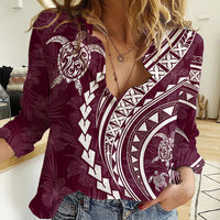 Polynesian Pride Women Casual Shirt Turtle Hibiscus Luxury Style - Champagne LT7 Female Champagne - Polynesian Pride