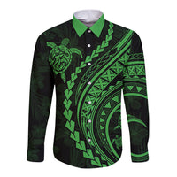 Polynesian Pride Long Sleeve Button Shirt Turtle Hibiscus Luxury Style - Green LT7 Unisex Green - Polynesian Pride